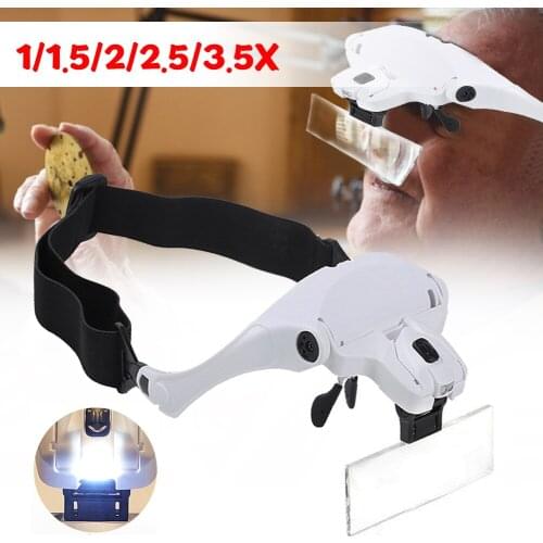 Magnifying Glasses with 2 LED Lights 1X/1.5X/2X/2.5X/3X Lens Adjustable Head Magnifier Loupe for Sewing DIY Craft Stitching