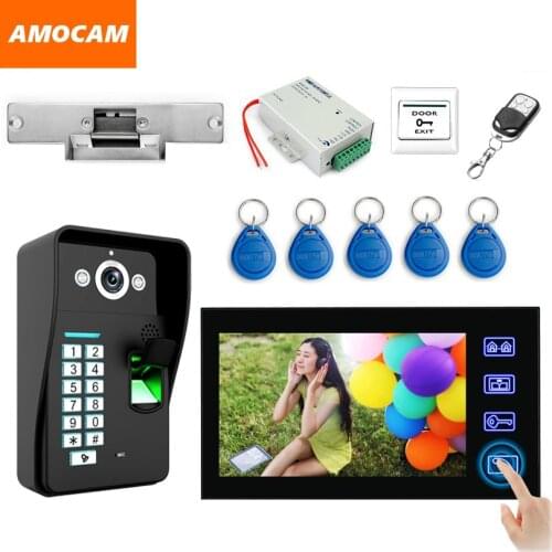 7" LCD monitor Video Door Phone Intercom Doorbell System Fingerprint/ RFID card/ remote/Exit Button /Strike Lock video Doorphone