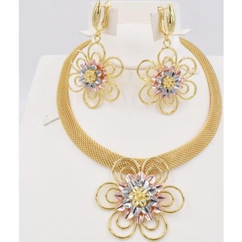 High Quality Dubai Gold 3color Jewelry Set For Women african beads jewlery fashion necklace set earring jewelry