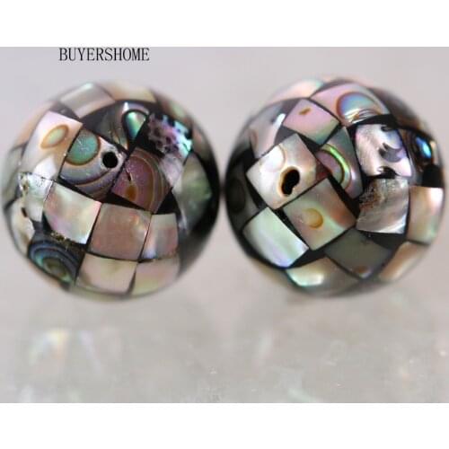 Women Jewelry Gift Natural 18MM Round Faceted Bead Blue New Zealand Abalone Shell Pendant for Necklace 2Pcs/Lot K078