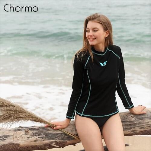 Charmo Women Rash Guard Long Sleeve Quick-drying Rashguard Surf Top Running Biking Shirts Swimsuit UPF 50+ Quick Dry Beachwear
