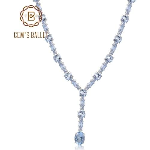 GEMS BALLET 925 Sterling Silver Gemstone Wedding Bridal Necklace 30.36Ct Natural Sky Blue Topaz Necklace For Women Fine Jewelry