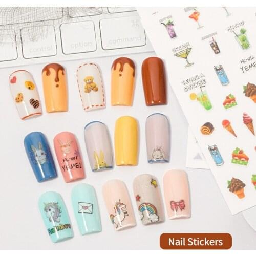 1PC New 3D Nail Art Sticker Bird Feather Rainbow Unicorn Butterfly Bunny Bear Animal Fruit DIY Nails Art Watermark Slider Tool