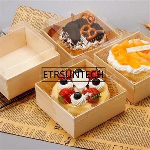 100pcs Wood Cake Packing Box Clear Biscuit Gift Boxes Wedding Party Favours Cupcake Box