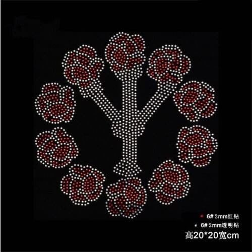 2pc/lot red Rose design rhinestones motif iron on applique patches hot fix rhinestone transfer motifs for shirt sweater