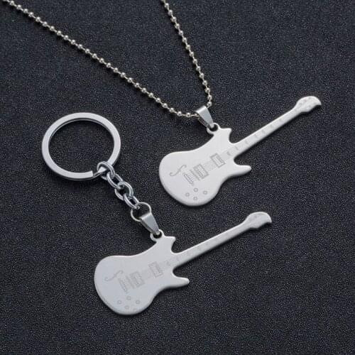 2019 New Fashion Stainless Steel Guitar Pendant Keychain and Necklaces For Women Man Anniversary presents Jewelry Accessories