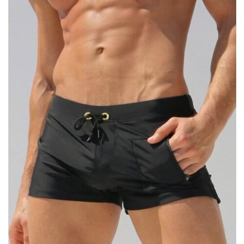 2021 Mens Swimsuit Sexy Solid Swimwear Men Swimming Shorts Briefs Beach Shorts Suits Surf with Pocket Shorts Men Swim Trunks