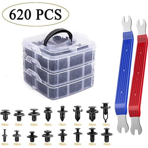 620pcs/Box Car Fastener Clips Mixed Remover Tool Kit Auto Door Panel Nail Puller Rivet Retainer Engine Cover Fender Accessories