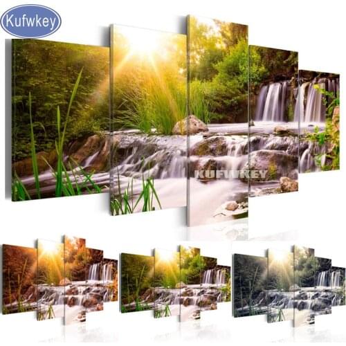 5D diy Diamond painting 5 Pcs/set Landscape Diamond Embroidery waterfall nature scenery full square/round mosaic photo 3d crafts