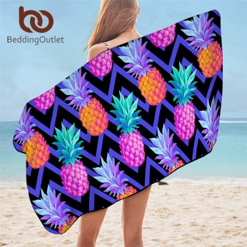 BeddingOutlet Pineapple Bath Towel Tropical Fruit Microfiber Beach Towel Geometric Picnic Mat 75x150cm Purple Serviette Blanket