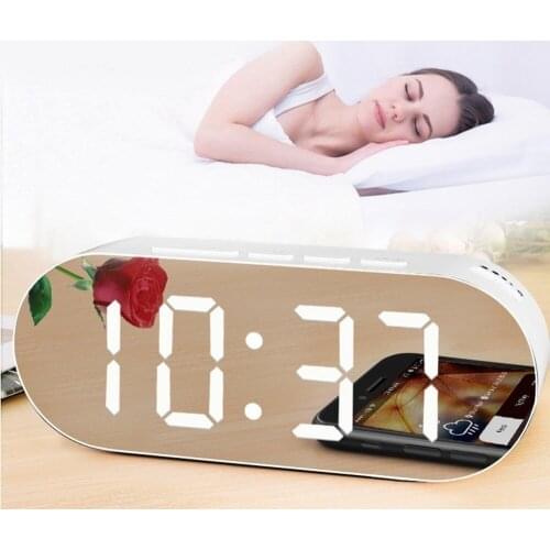 Alarm Clock LED Digital Mirror Table Clock Snooze Wake Up Light Home Decoration Clock Despertador Large Time Display USB Cable