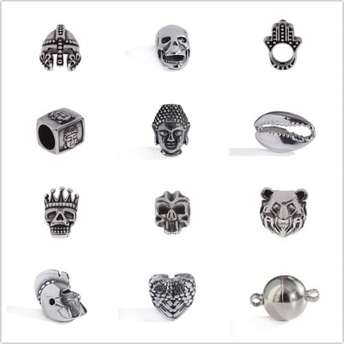 DIY Stainless Steel Beads Vintage Craft Buddha Helmet Skull Bead Charms for Men Bracelet Jewelry Making Set Women Accessories