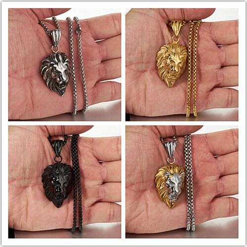 Granny Chic Hiphop Rock Animal Stainless Steel lion head Silver Gold Black color Chain necklace pendant for men Fashion jewelry
