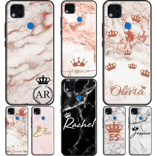 Custom ROSE GOLD GREY MARBLE CROWN NAME For Xiaomi Redmi Note 9 Pro 7 8 8T 9S Note 10 Pro Phone Case For Redmi 9 9A 9C 9T 7A 8A