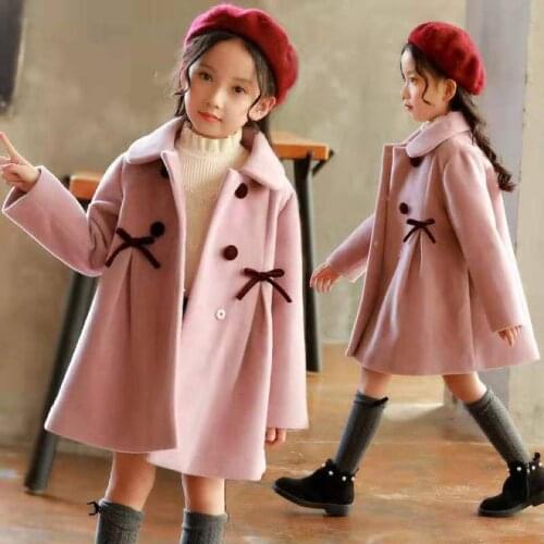 Size For 110-160 CM Casual Children Wool Thick Girl Jackets Coat New Autumn Winter Kids Solid Color Outerwear Baby Girl Coats