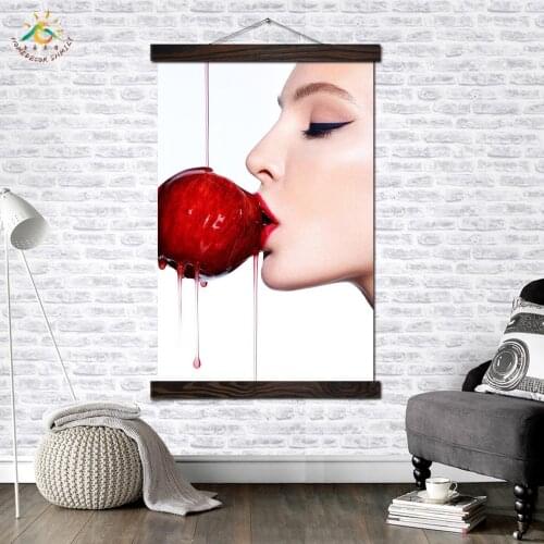 Girl Kissing Cherry Modern Wall Art Print Pop Art Picture And Poster Solid Wood Hanging Scroll Canvas Painting Home Decoration