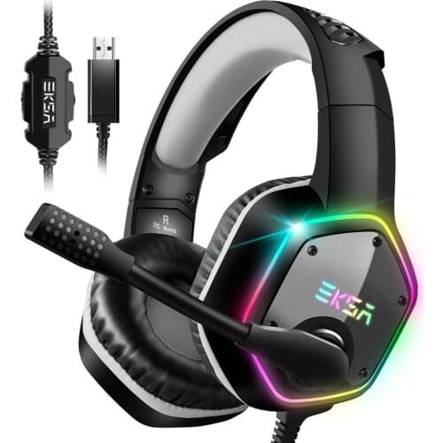 EKSA E1000 7.1 Surround Sound Gaming Headset With Microphone For PS4/Xbox-One/PC Gamer Stereo USB Wired Headphone RGB LED Light
