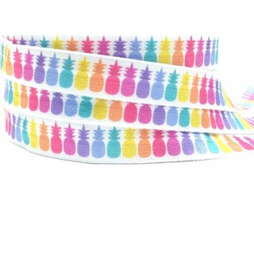 5/8" Lularoe Pineapple Print Fold Over Elastic 10 yards/lot Rainbow Pineapple FOE Ribbon Webbing for Hair Tie Hair Accessories