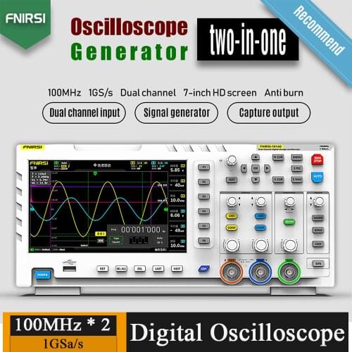 FNIRSI-1014D Oscillosco 2 In 1 Dual Channel Input Signal Generator Desktop Oscilloscope Capture Output Signal Function 100MHz