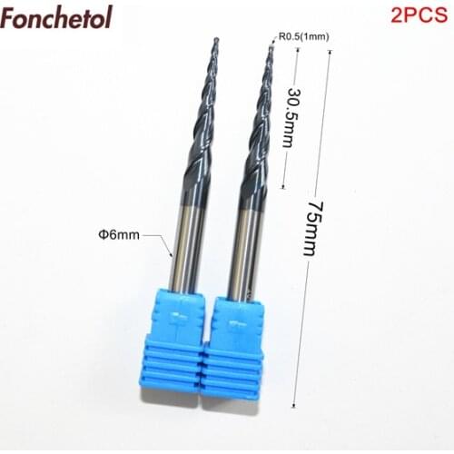 2PCS-6mm*R0.5*30.5*75L,woodworking router bit,engraving tool,CNC tungsten solid carbide wood taper ball nose milling cutter