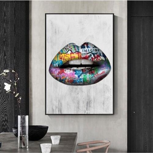 Graffiti Art Sexy Lips Canvas Paintings Posters and Prints Wall Art Picture for Living Room Home Decoration