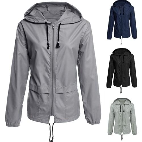 Fashion Thin Section Ladies Waterproof Clothing Hooded Drawstring Outdoor Hiking Rain Jacket Jacket