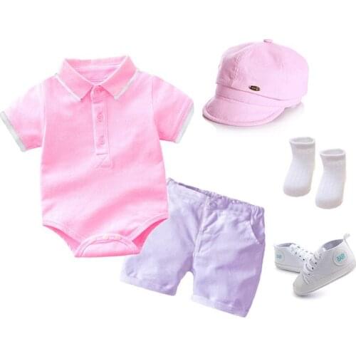 Summer Baby Boys Clothes Set Cotton Romper+ Hat + Shoes + Shorts 5 Pcs Outfits Fashion Children Newborn Infant Birthday Clothes