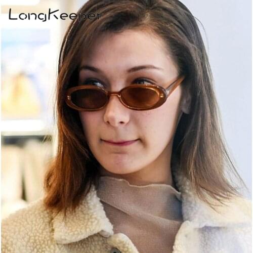 LongKeeper 2021 Small Oval Sunglasses Women Men Retro Vintage Sun Glasses Ladies Black White Pink Clear Shades for Female 90s