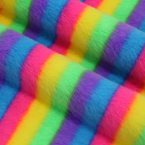Color Striped Pattern Imitation Rabbit Fur Colorful Printed Plush Faux Fur Shoe Material Toy Decorative Mat Home Textile Fabric