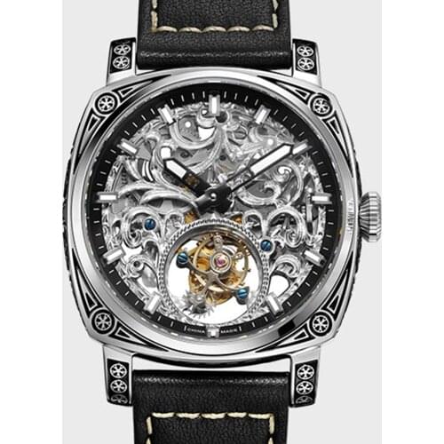 Fashion Mens Real Tourbillon Leather Pilot Watch Sapphire Dial ST8000 Seagull Movement Men Business Manipulator Wind Watch 2021