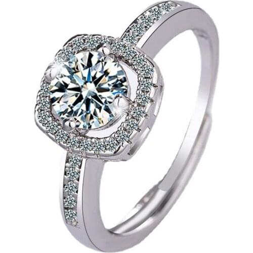 Trendy Women Rings with Zircon Gemstone Adjustable Finger Rings 925 Silver Jewelry for Wedding Party Gift Accessories Wholesale