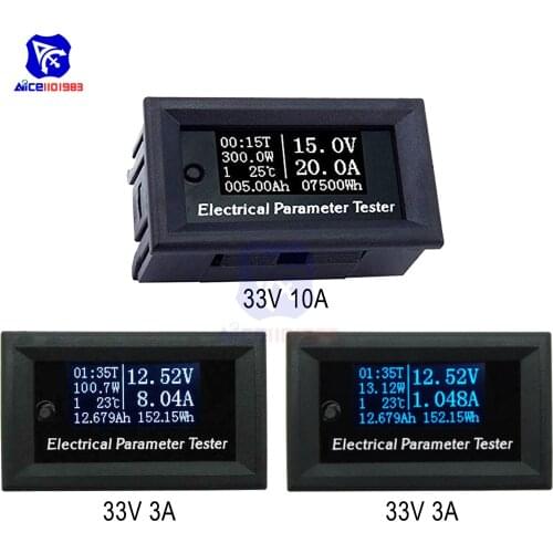 33V 3A 33V/100V 10A OLED 7 in 1 Multimeter Tester Voltage Current Watt Time Temperature Battery Capacity Meter Detector w/ Wire