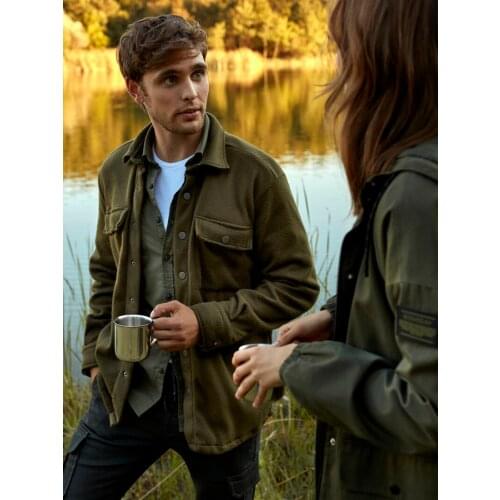 Regular Fit Long Sleeve Shirt Thick Fabric Mens Casual Style Two Colors Options