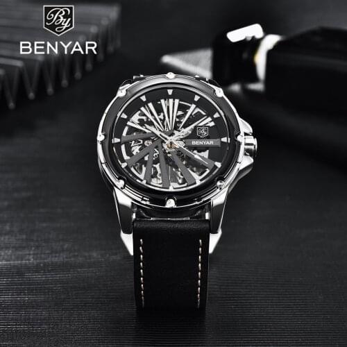 2021 Benyar New Simple Fashion Mens Automatic Mechanical Watch Waterproof High Quality Leather Night Light Watches Reloj Hombre