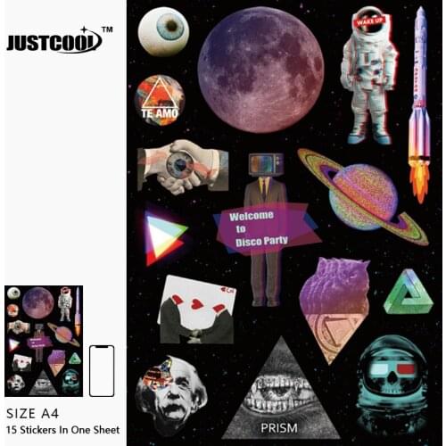15x Sticker Space Harajuku Cup Refrigerator Phone iPad MacBook Laptop Notebook Luggage Skateboard Bicycle Car Decal In A4 Size