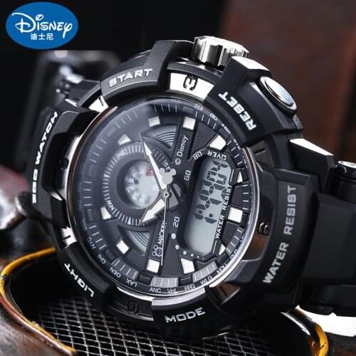 Disney Original Men Female Boy Sports Dual Display Wristwatch Multi Function Waterproof Stop Watch Repeater Luminous Digital New