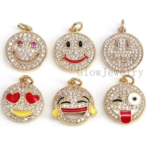 10Pcs Enamel Fun Charm Pendant, Gold Filled Enamel Cz Pave Charm, Smiley Face Jewelry, Fun Jewelry, Accessories