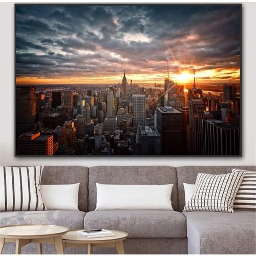 Canvas Painting Sunset View City Building landscape On the Wall Art Poster And Prints For Living Room Home Decor No Frame