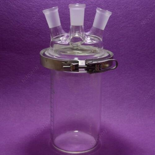 3000mL 24/​40 Three Necks,​Glass Cylinder Reactor,3 Litre Flat Bottom Reaction Flask