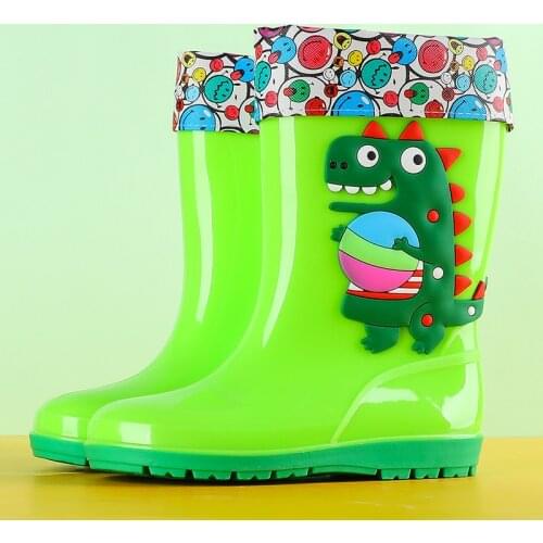 Little Girls Fashion Rain Boots Little Kids Winter Cartoon Animal Dinosaur Water Shoes Of Boys Children PVC Shoes 4-9 Years Old