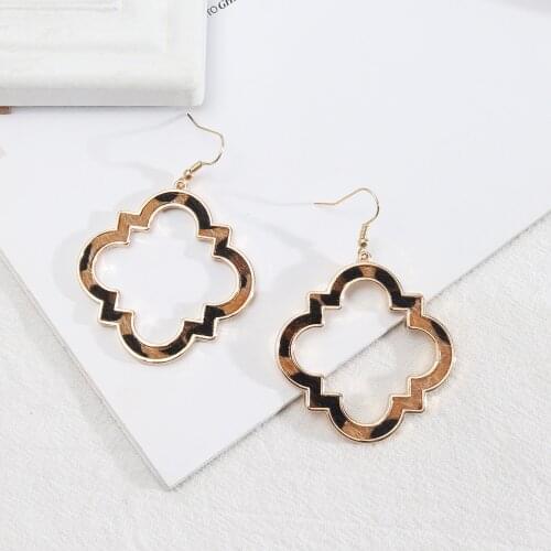 Leopard Curved Square Frame Drop Earrings Snakeskin Woven Grain Leather Dangle Earings Brand Women Inspired Jewelry NH