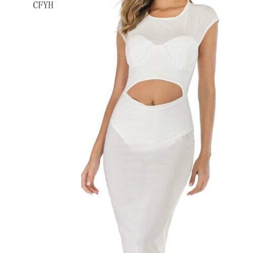 Sexy White Mesh Summer Bodysuit Dress Women Wrap Perspective High Elasticity Night Club Dress Bodycon Party Dress Vestidos Mujer