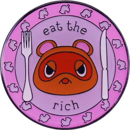 Eat the rich pink enamel pin Workers of the world unite against Tom Nook, known enemy of the proletariat