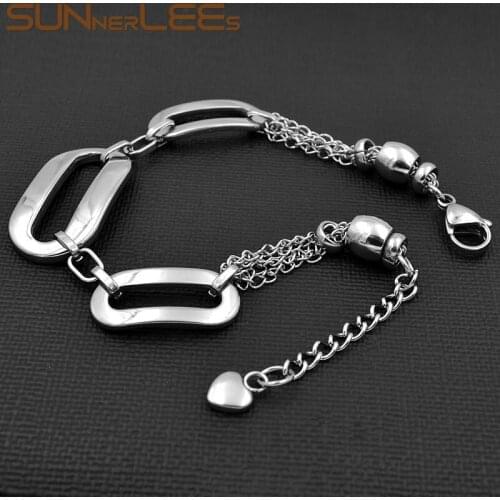 SUNNERLEES Fashion Jewelry Stainless Steel Link Chain Charm Bracelet For Mens Womens SSB23