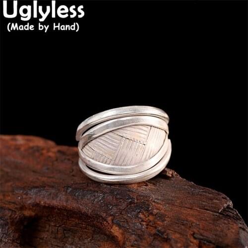 Uglyless Ethnic Braided Plain Silver Rings for Women 100% Genuine 925 Sterling Silver Ethnic Wide Rings Exotic Jewelry NO Gems