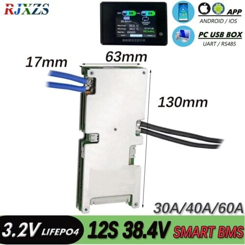 Smart bms 12S 60A 36v new Lifepo4 smart bms pcm with android Bluetooth app UART bms bluetooth wi software (APP) monitor