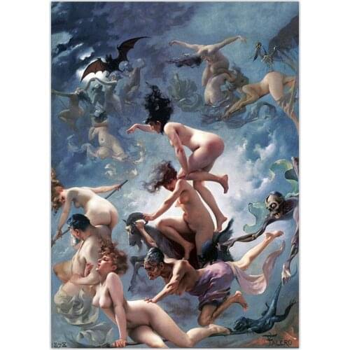 Witches Going to Sabbath Vintage Wall Art Poster Canvas Print Painting Wiccan Occult Grotesque Macabre Retro Antique Picture