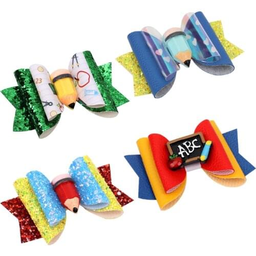 3.5'' Back To School Black Ribbon Bow Hair Clips for Girls Handmade Printed Bowknot Hair Barrettes Hairpin Kids Hair Accessories