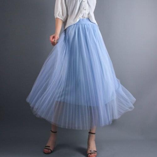 South Korean Version Of Summer Womens High Waist Mesh Yarn In The Pleated Maxi Black long Tulle Skirts Womens lace sexy skirt