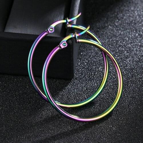Rainbow Small Circle Women Hoop Earrings Stainless Steel Exaggerated Hoop Ear Loop Smooth Ring Round Earring Jewelry Wholesale
